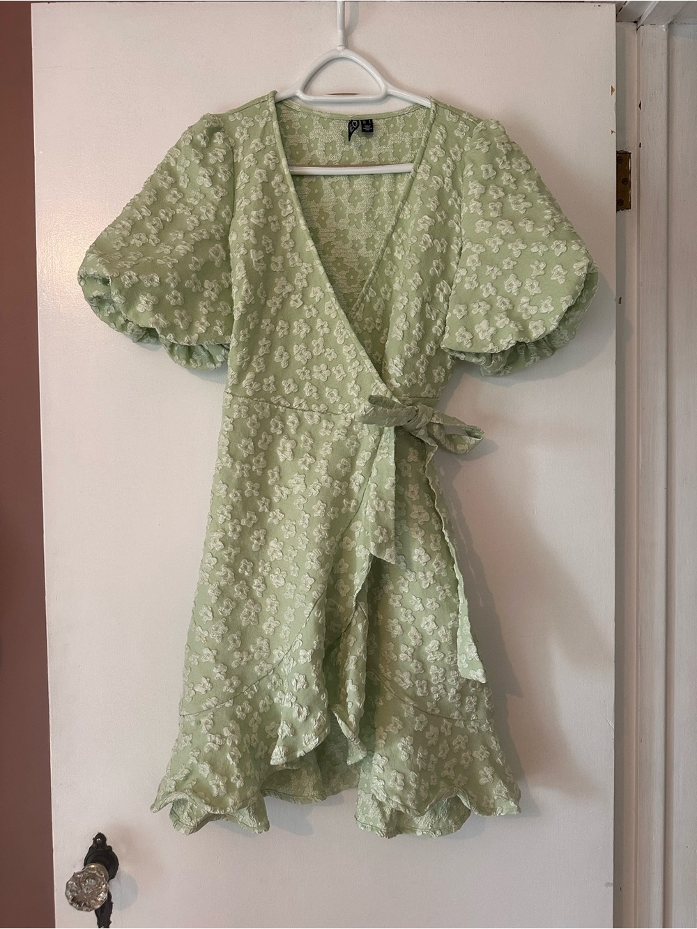 Mint Green Floral Wrap Mini Dress